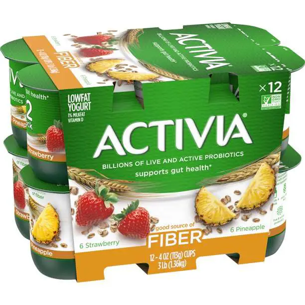 Activia Lowfat Fiber Probiotic Strawberry &  Pineapple Variety Pack ...