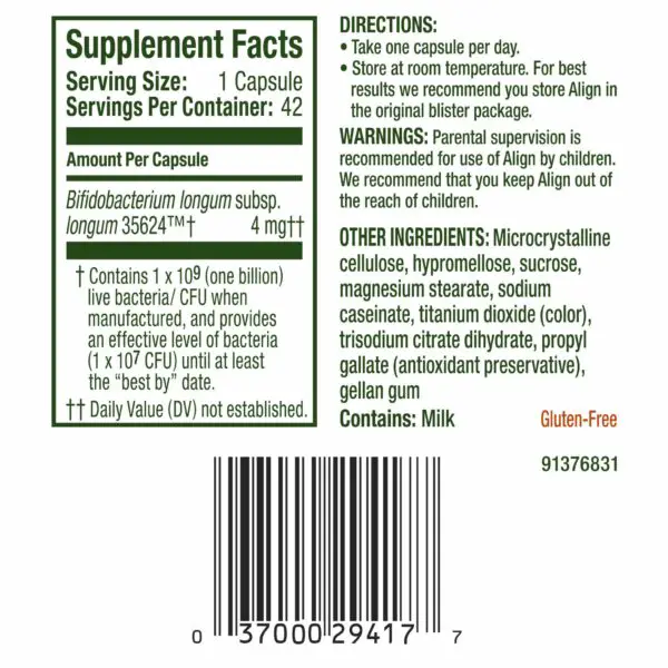 Align Probiotic Ingredients Label
