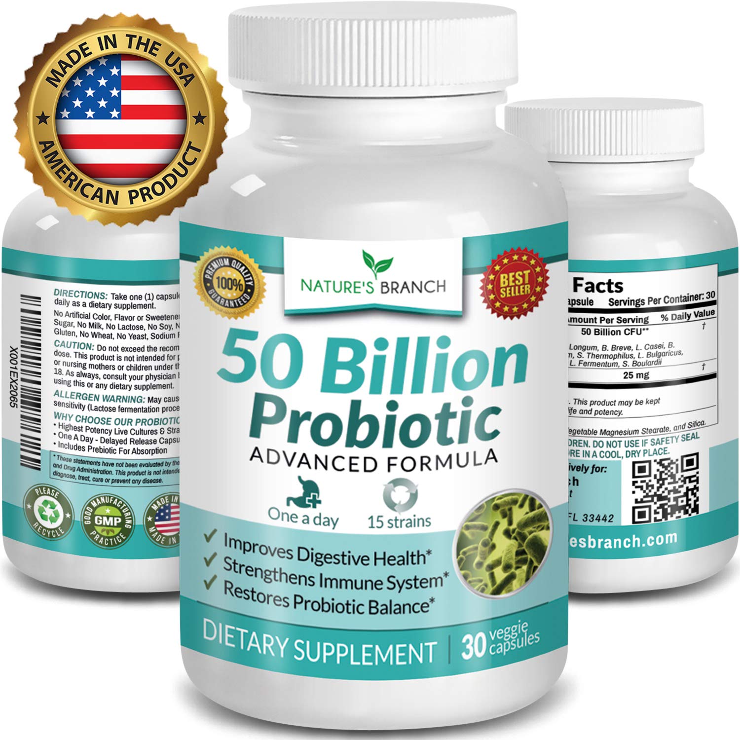 Amazon.com: Best 50 Billion Probiotic 15 Strains â Digestive Health ...