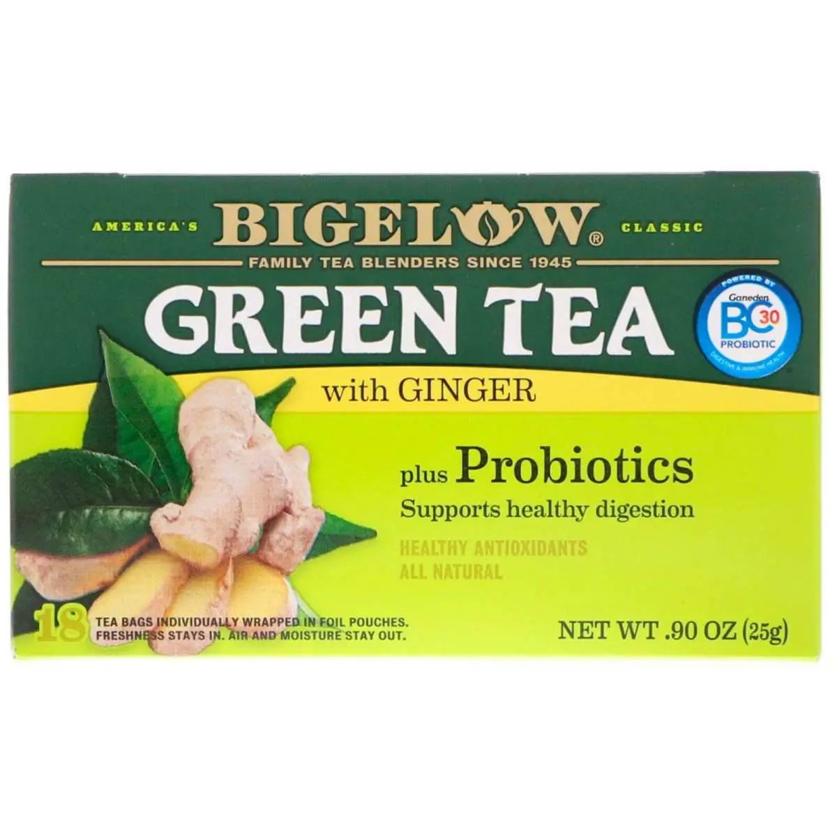Bigelow Green Tea with Ginger Plus Probiotics 18 Tea Bags 90 oz 25 g ...