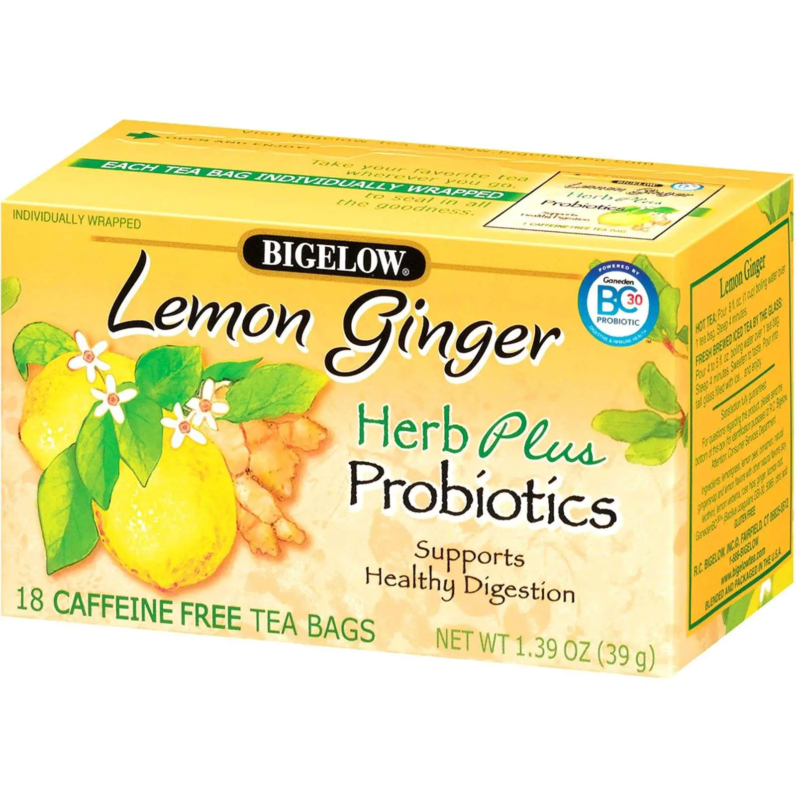 Bigelow, Herbal Tea Plus Probiotics, Lemon Ginger ...