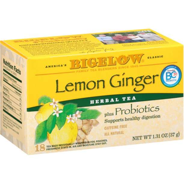 Bigelow Lemon Ginger Probiotics, Herbal Tea, Tea Bags, 18 Ct