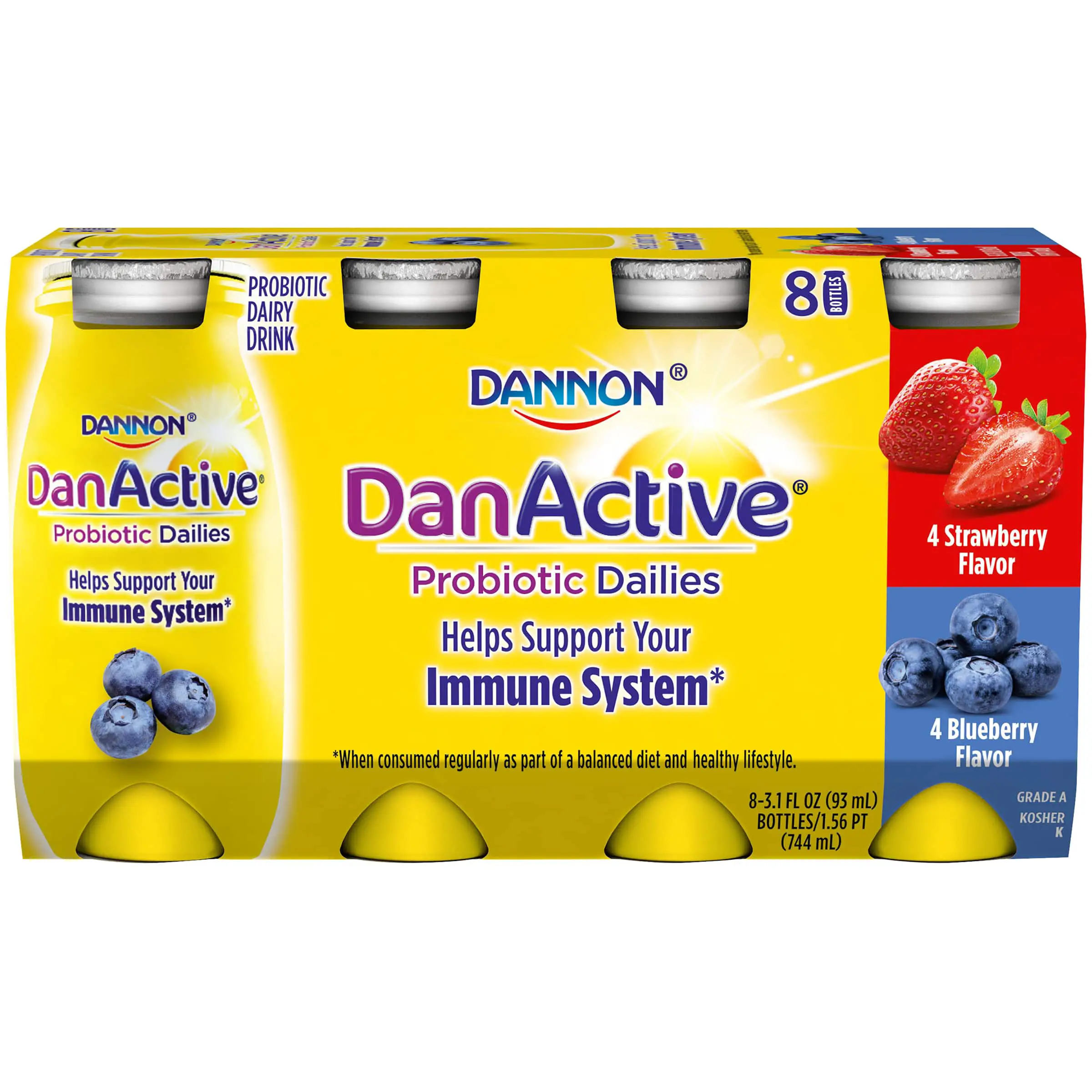 DanActive Probiotic Dailies Blueberry &  Strawberry Dairy Drink, Variety ...