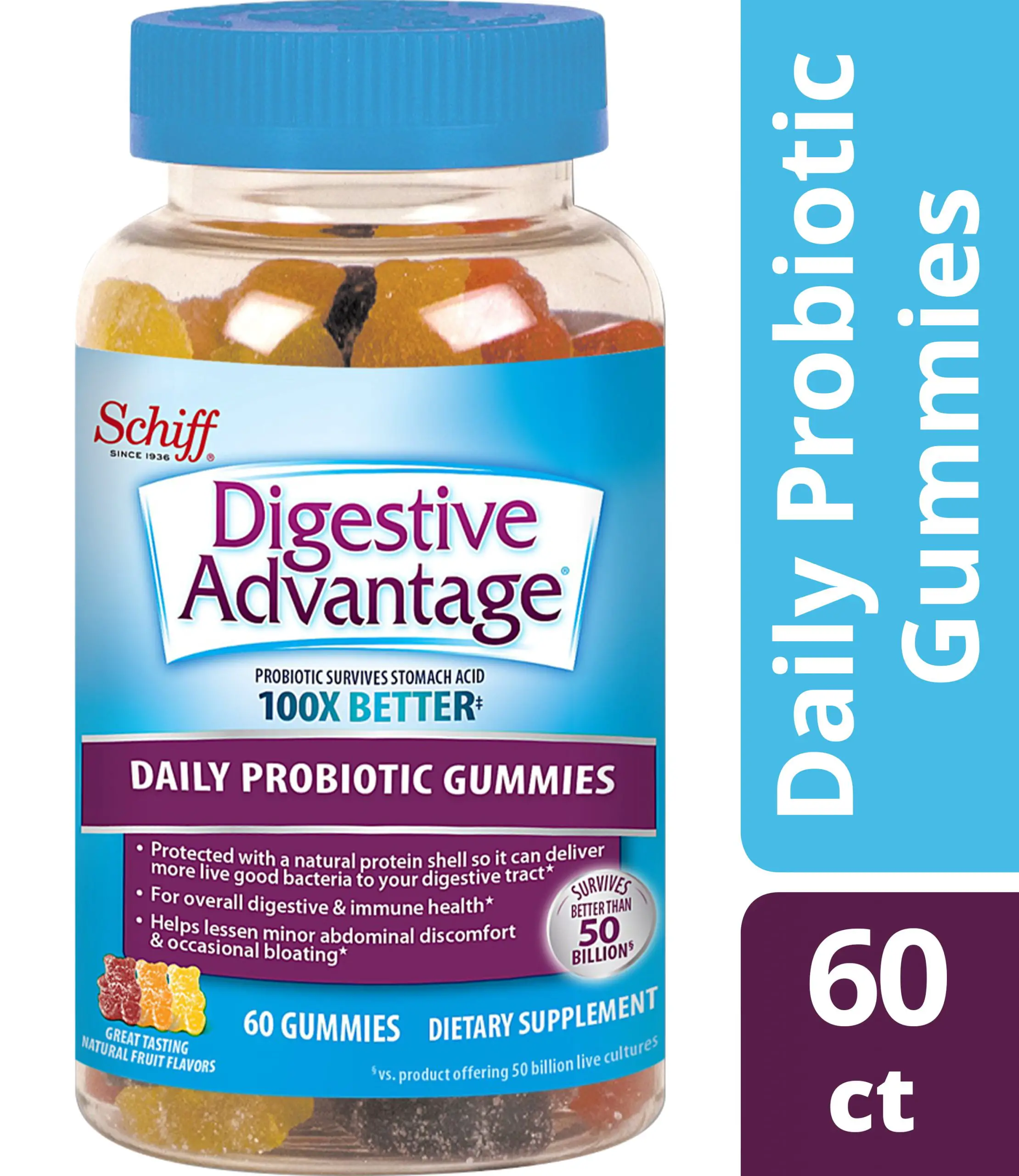 Digestive Advantage Daily Probiotic Gummies, Natural Fruit Flavors
