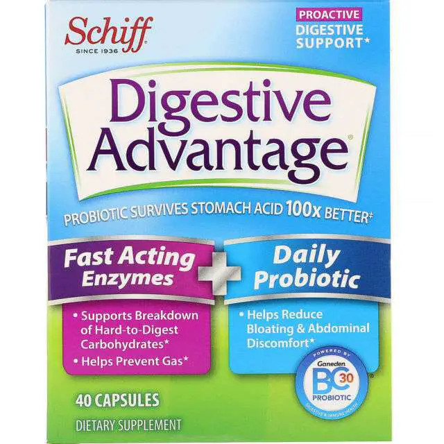 Digestive Advantage Fast Acting Enzymes Daily Probiotic 40 Capsules for ...