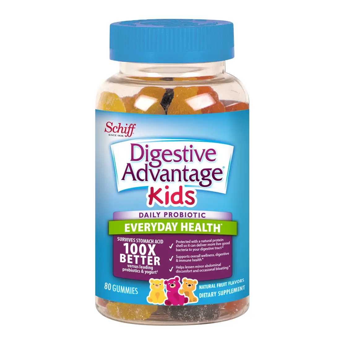 Digestive Advantage Kids Daily Probiotic Gummies, Natural Fruit Flavors ...