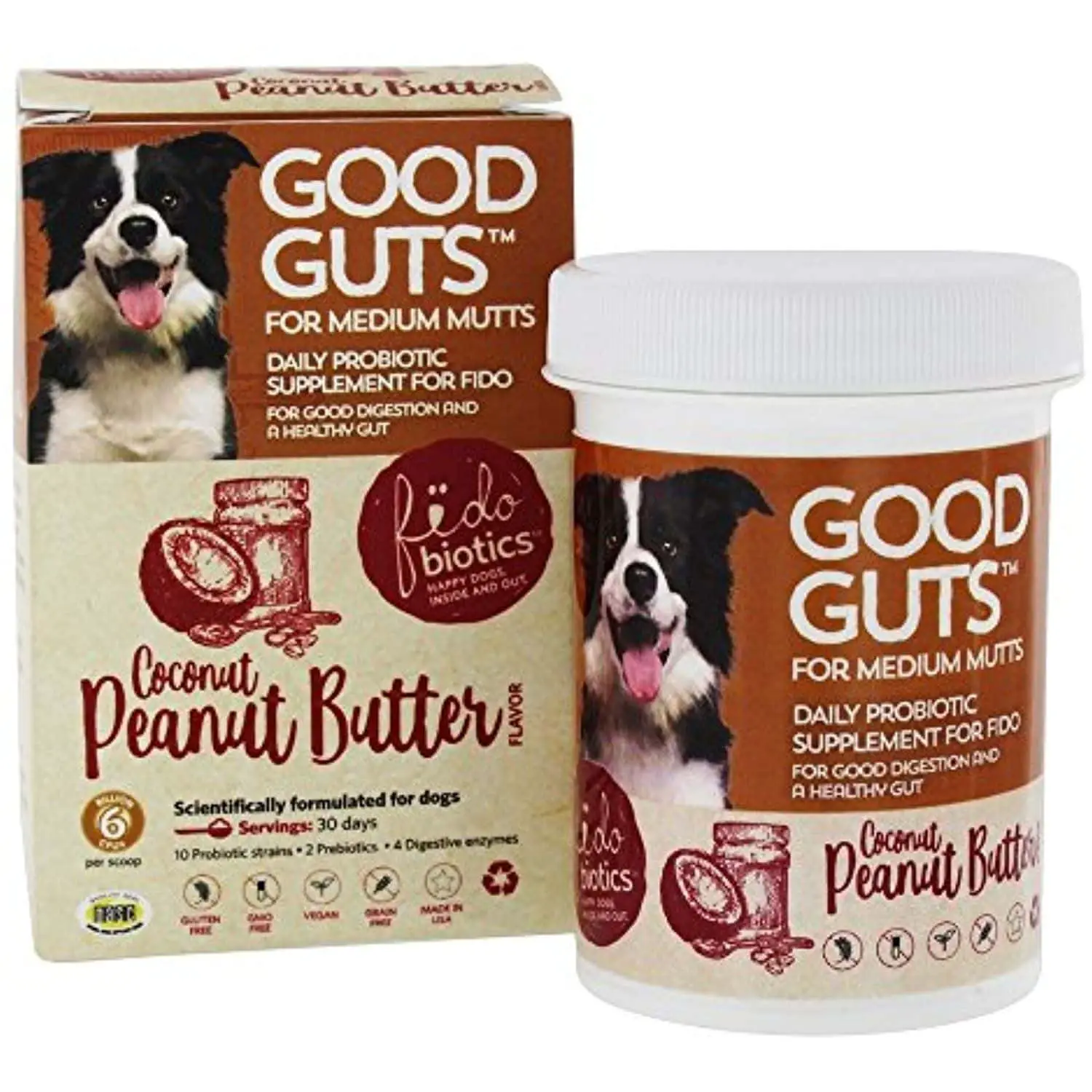 Fidobiotics Good Guts for Medium Mutts, Coconut Peanut Butter Flavored ...