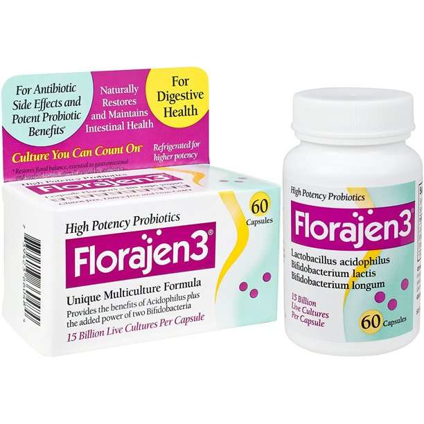 Florajen3 High Potency Probiotics, for Antibiotic Side Effects, 60 ...