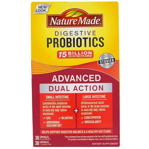 Nature Made, Digestive Probiotics, Advanced Dual Action, 60 Capsules ...