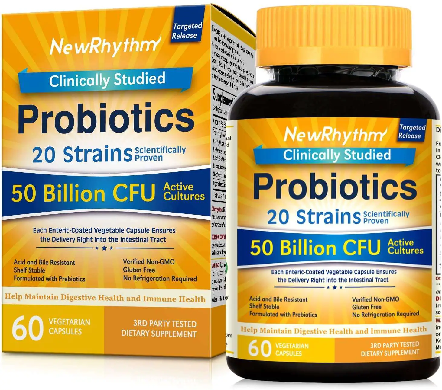 NewRhythm Probiotics 50 Billion CFU 20 Strains, 60 Veggie ...