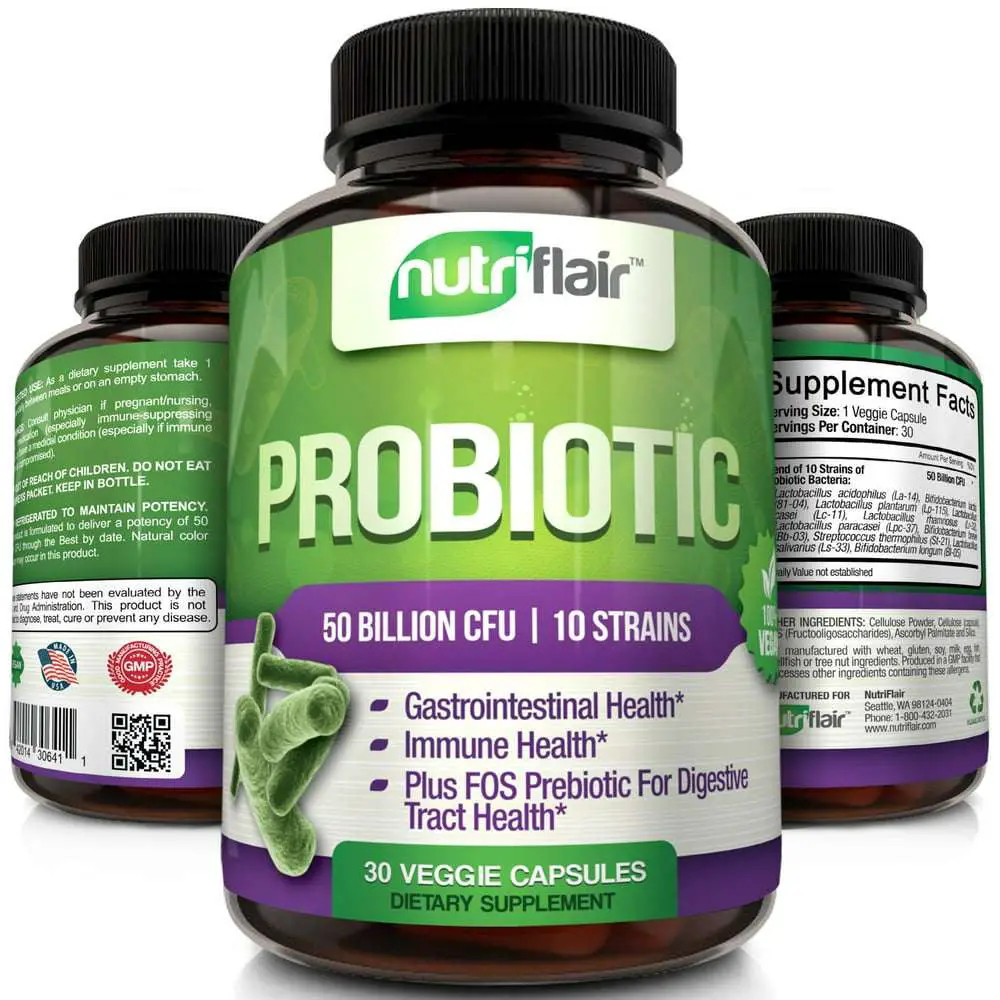 NutriFlair Digestive Health Probiotic Supplement, 50 Billion CFU