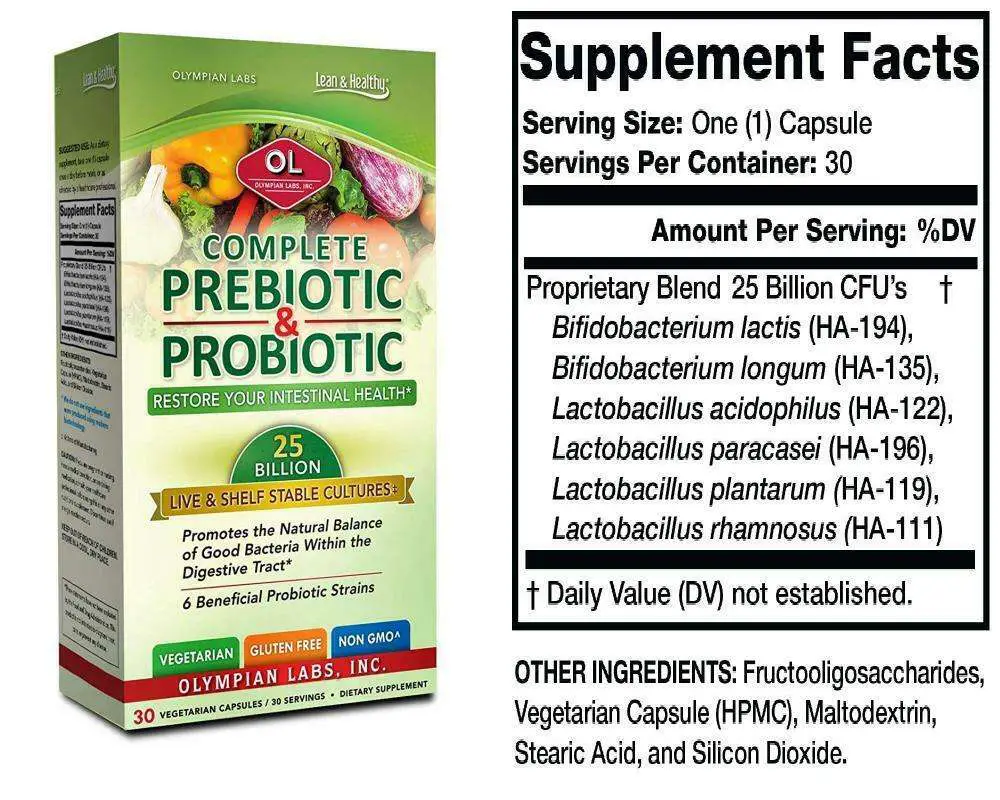 Olympian Labs Complete Prebiotic and Probiotic Supplement, 30 Count ...