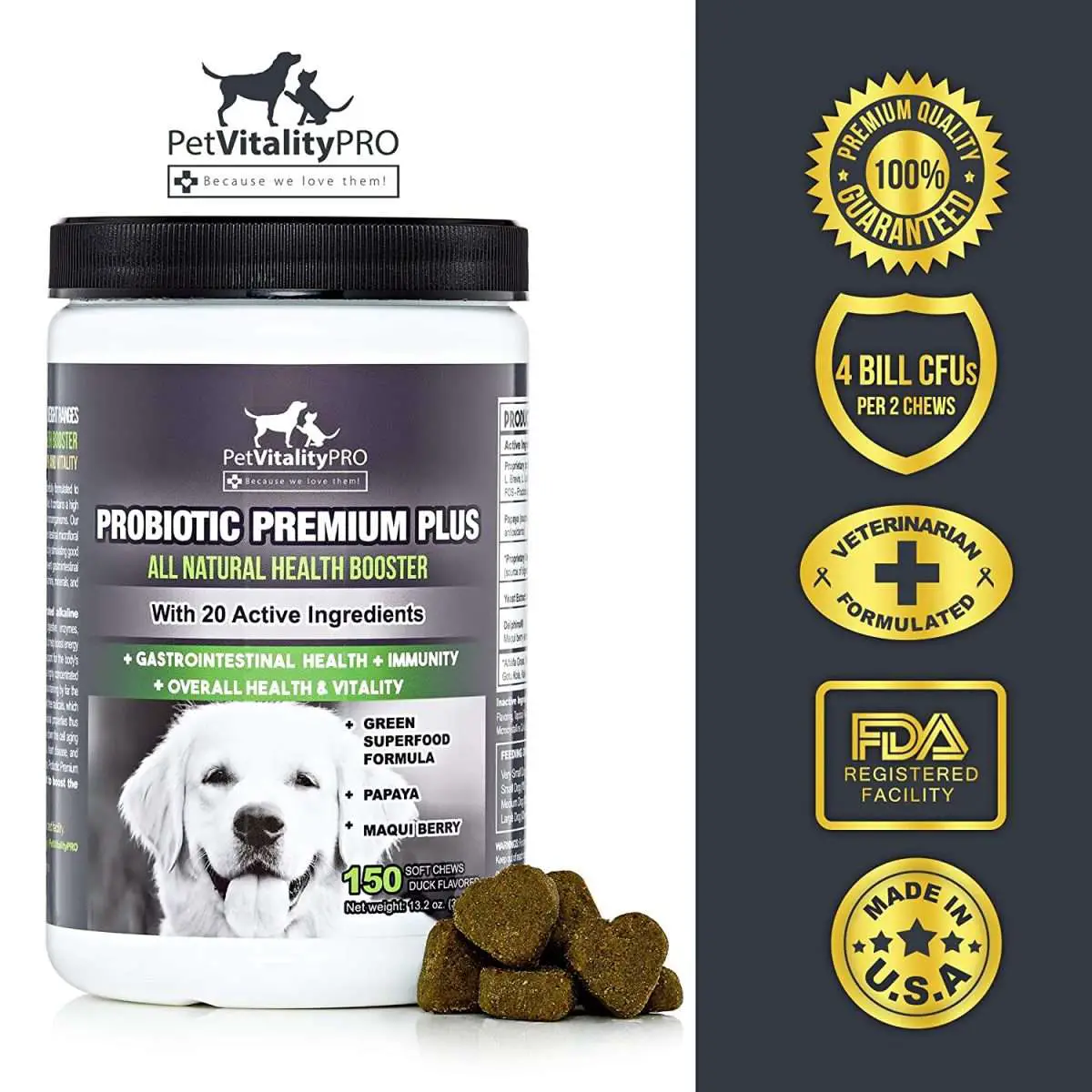 PetVitalityPRO Probiotics for Dogs with Natural Digestive Enzymes 4 ...