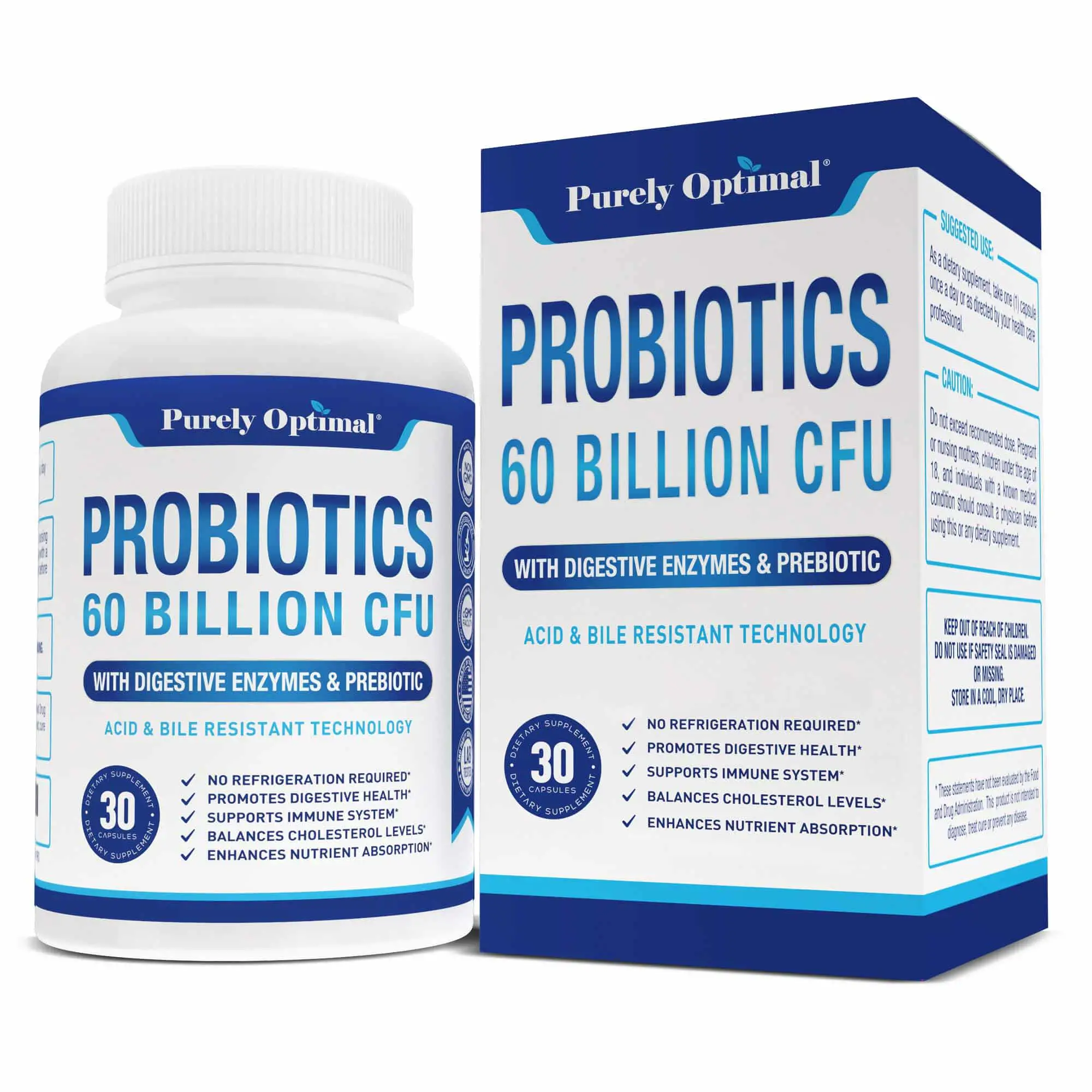Premium Probiotics 60 Billion CFU with Organic Prebiotics &  Digestive ...
