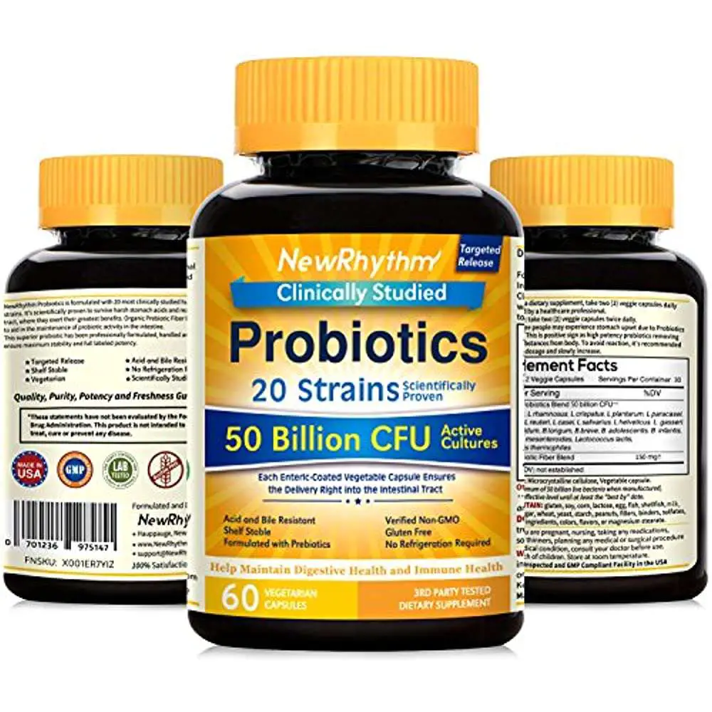Probiotics 50 Billion CFU 20 Strains, 60 Veggie Capsules ...