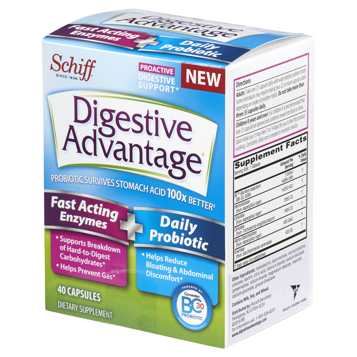 Schiff Digestive Advantage Fast Acting Enzymes plus Daily Probiotic 40 ...