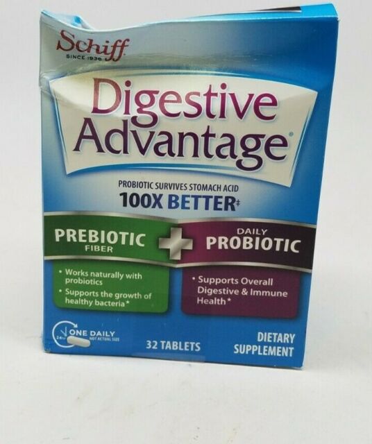 Schiff Digestive Advantage Prebiotic Fiber + Daily Probiotic 32 Tablets ...